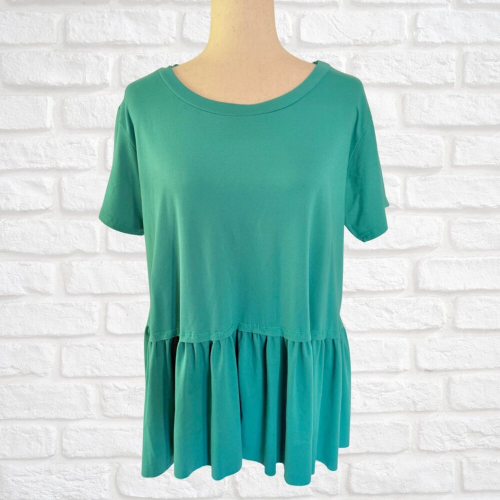 Entro Teal Short Sleeve Ruffle Peplum Top Tunic Size Large Soft